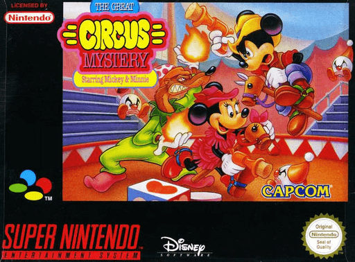 The Great Circus Mystery Starring Mickey and Minnie box art for Super Nintendo